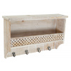 Nástenný vešiak s poličkou, vintage patina, 4 háčiky 60x14x37cm (MB-179519 WALL SHELVING SPRUCE 60X14X37 COAT RACK DECAPE)