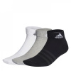 adidas Thin And Light Ankle Socks 3 Pairs Gry/White/Black Ladies 4-8