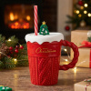 Vianočný hrnček s viečkom a slamkou porcelánový ALTOM DESIGN XMAS SHAKE 370 ml červený