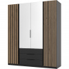 MEBLINE Skriňa 200cm so zrkadlom a zásuvkami KAYA 05 čierna / čierna / dub evoke
