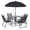 Set záhradný LETICIA GREY, stôl 85x71 cm, 4x stolička 74x53x91 cm, dáždnik 180 cm
