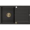 Mexen Bruno granitový drez 1-komorový s odkvapkávačom 795 x 495 mm, čierny/zlatý metalický, sifón zlatý