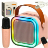 Sada na karaoke 2 mikrofóny + prenosný reproduktor BLUETOOTH USB LED, ružová
