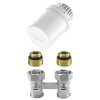 Termostatická súprava Honeywell Resideo: termostatická hlavica T3019 + pripojovacia armatúra Verafix-VKE (H-blok) priama, 1/2