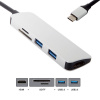 AppleMix Redukcia / adaptér / rozbočovač USB-C na 2x USB-A 3.0 + SD + MicroSD + HDMI - kov - sivá