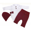 Z&Z 4-dielna súpravička body, tepláčky, čiapočka a motýlik, biela/bordó, veľ. 74 80 (9-12m)