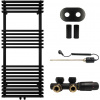 CERANO - Kúpeľňový radiátorový set Luigi - kombinované vykurovanie, termo tyč - stredové pripojenie 50 mm - 545W - čierna matná - 1200x500 mm