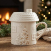 Vianočný keramický hrnček s viečkom ALTOM DESIGN DOMEK 350 ml biely