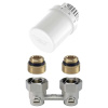 Termostatická súprava Honeywell Resideo: termostatická hlavica T3019 + pripojovacia armatúra Verafix-VKE (H-blok) rohová, 1/2