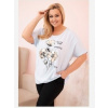 Kesi Włoski Dámska blúzka Plus Size z viskózy s kvetinovou potlačou a nápisom modrá