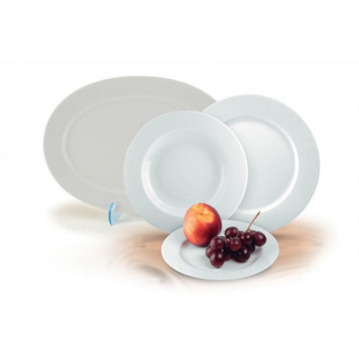 Plytký tanier, porcelán, 24 cm, 6 ks, ROTBERG, "Basic", biely