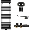 CERANO - Kúpeľňový radiátorový set Luigi - kombinované vykurovanie, termo tyč - stredové pripojenie 50 mm - 713W - čierna matná - 1600x500 mm