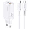 Rýchlonabíjačka USAMS T33 Gan 65W + USB-C/USB-C biela
