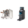 Rocket Espresso Appartamento, white, walnut + Rancilio Rocky Doserless, black