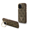 Guess PU 4G Strass Triangle Logo Stand Camera Frame MagSafe zadný kryt pre iPhone 15 Pro Max Brown