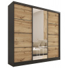 NEJBY Šatníková skriňa HARAZIA 180 so zrkadlom, 4 šuplíky a 2 šatníkovými tyčami, čierny mat/dub wotan