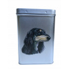 Plechová dóza s obrázkom psa plemena saluki