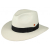 Luxusný panamský klobúk Fedora bielený s čiernou stuhou - Mayser Menton - UV faktor 80 Veľkosť: 57 cm (M)