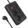 Maclean Prodlužovací kabel MCE393 B, 4 zásuvky, 3xUSB, 110-240V AV 50/60Hz, 1A max. 2500W, 3m, černá