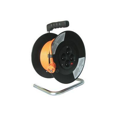 Kábel predlžovací na bubne Solight 4 zásuvky, 50m, 3x 1,5mm2 (PB04) čierny/oranžový