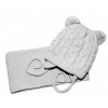 BABY NELLYS Zimná pletená čiapočka s šálom TEDDY - sivá s brmbolcami, vel. 62/68 Baby Nellys