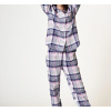 Teplé flanelové dámske kárované pyžamo Key L Modrá / ružová