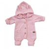 Kazum Detský pletený overálok s odopínacou kapucňou - baby pink, 56/62 (0-3m)