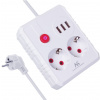 Maclean Prodlužovací kabel, MCE388 W, 2 zásuvky, 3x USB, 110-240V AC 50/60Hz, 2,1A max. 2500W, 3m bílý