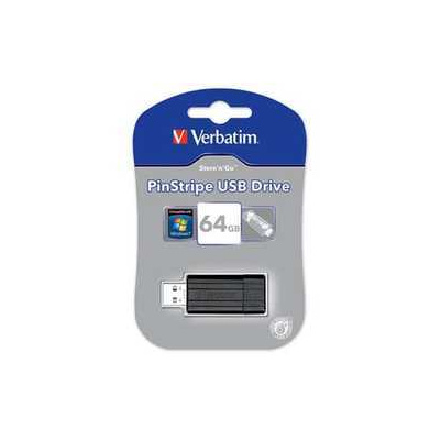 Verbatim USB flash disk, USB 2.0, 64GB, PinStripe, Store N Go, čierny, 49065, USB A, s výsuvným konektorom