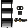 CERANO - Kúpeľňový radiátorový set Luigi - ústredné vykurovanie - stredové pripojenie 50 mm - 545W - čierna matná - 1200x500 mm
