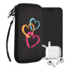 kwmobile Neoprene Sleeve for smartphone Size XL - 6.7/6.8 - Shock Absorbing Pouch kryt - Ochranný telefon Bag - Brushed Heart Abstract tmavý růžová / oranžová / černá