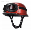 Retro moto helma ve stylu německé vojenské přilby s moto brýlemi červená