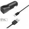 Fixed set autonabíjačky s 2x USB výstupom a USB/USB-C káblom, 1m, 15W Smart Rapid Charge, čierna FIXCC15-2UC-BK