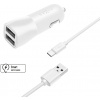 Fixed set autonabíjačky s 2x USB výstupom a USB/USB-C káblom, 1m, 15W Smart Rapid Charge, biela FIXCC15-2UC-WH