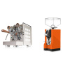 Rocket Espresso Appartamento, white, walnut + Eureka Mignon Specialita, CR orange