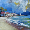 Domčeky pri mori - Akad. mal. Igor Navrotskyi, originálny, ručne maľovaný obraz M (do veľkosti 65x65cm) Viac farieb
