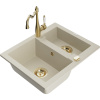 Mexen Carlos granitový drez 1,5-komorový s kuchynskou batériou Carla, béžový - 6518-69-670700-50