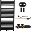 CERANO - Kúpeľňový radiátorový set Luigino - kombinované vykurovanie, termo tyč - stredové pripojenie 50 mm - 300W - čierna matná - 970x450 mm