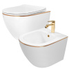 Rea Carlo Mini Gold Edge, závesná WC misa 490x370 mm + bidet 495x370 mm, biela so zlatým okrajom, KPL-C1222