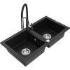 Mexen Mario granitový dvojkomorový drez s kuchynskou batériou Aster, čierny - 6504-77-73450-07