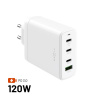 Sieťový GaN adaptér FIXED s 3× USB‑C a USB výstupom, podpora PD 3.0, 120 W, biely