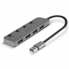Hub USB 3.0, 4 Port, 4x USB A, s vypínačmi, sivý