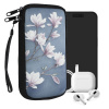 kwmobile Neoprene Sleeve for smartphone Size XL - 6.7/6.8 - Shock Absorbing Pouch kryt - Ochranný telefon Bag - Magnolias Taupe / bílá / modro-šedá