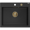 Mexen Elix, 1-komorový granitový drez 600 x 500 mm, čierna/strieborná metalíza, zlatý sifón - 6525601005-73-G