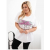 Kesi Włoski Dámska blúzka Plus Size s flitrovým nápisom biela + šedá