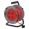 EMOS Predlžovací kábel na bubne 25 m / pevný stred / 4 zásuvky / červený / PVC / 230 V / 1,5mm2