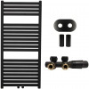 CERANO - Kúpeľňový radiátorový set Luigino - ústredné vykurovanie - stredové pripojenie 50 mm - 300W - čierna matná - 970x450 mm