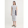U.S. Polo Assn. šaty bavlnené GROWN ON SLEEVE TIE-DETAIL STRIPE MIDI WUP2262 biela L