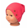 Baby Nellys Rebrovaná čiapka Hviezdičky - koralová 80-86 (12-18m)