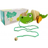 LEAN TOYS Krokodíl na kolieskach 18 cm - drevený, zelený